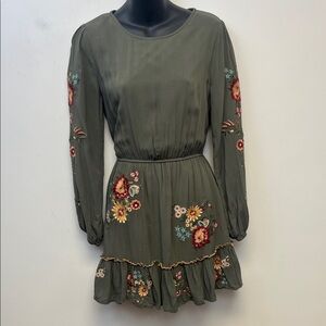 Savanna Jane Green Boho Floral Long Sleeve Dress Size Small